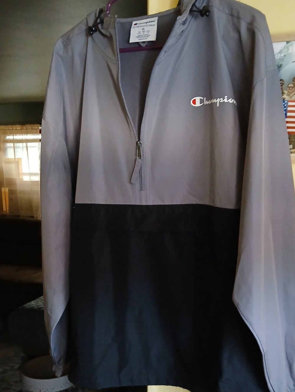 Champion Two-Tone Gray and Black Half-Zip Windbreaker